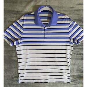 RLX Ralph Lauren Engineered Stripe Polo Pure White‎ Cabana Blue Size Large